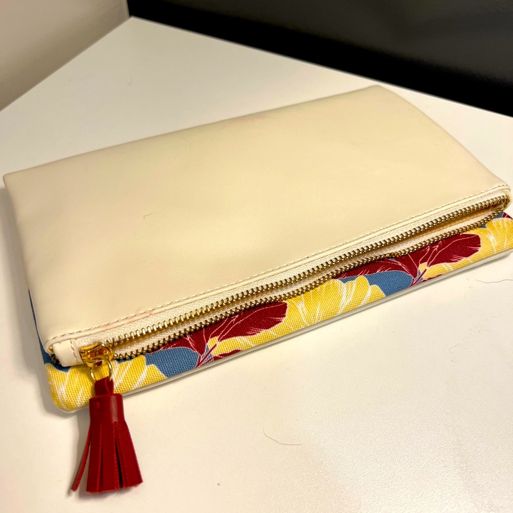 Rachel Palley creme fold over clutch purse